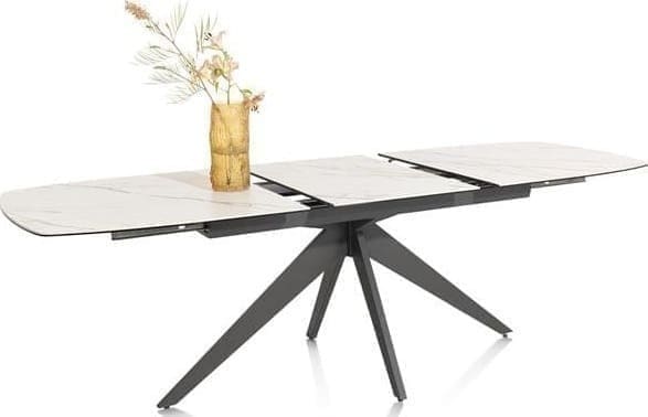 Xooon Padova uitschuiftafel 180 (+ 60cm) x 90 cm - keramiek op glas - wit Wit Eettafel