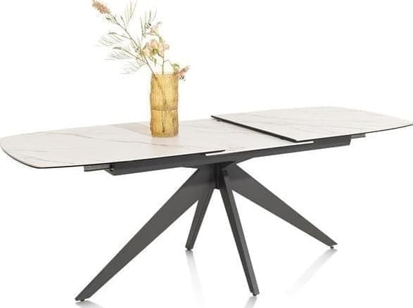 Xooon Padova uitschuiftafel 180 (+ 60cm) x 90 cm - keramiek op glas - wit Wit Eettafel