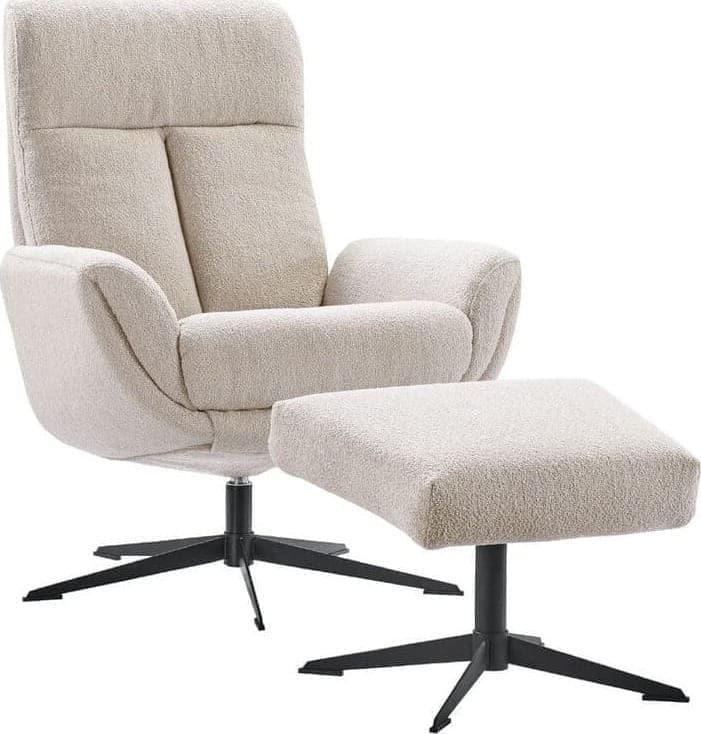 Profijt Meubel Draaifauteuil Langley beige met hocker Beige|Wit Draaifauteuil