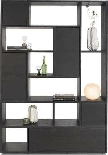 Xooon Lugana roomdivider 150 cm - 4-deuren + 1-lade + 8-niches - onyx Zwart Kast