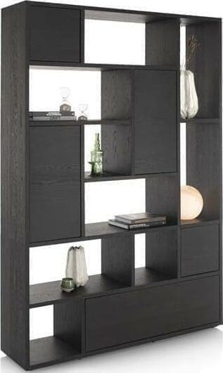 Xooon Lugana roomdivider 150 cm - 4-deuren + 1-lade + 8-niches - onyx Zwart Kast