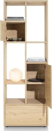 Xooon Lugana roomdivider 76 cm - 2-deuren + 1-lade + 5-niches - natural Naturel Kast