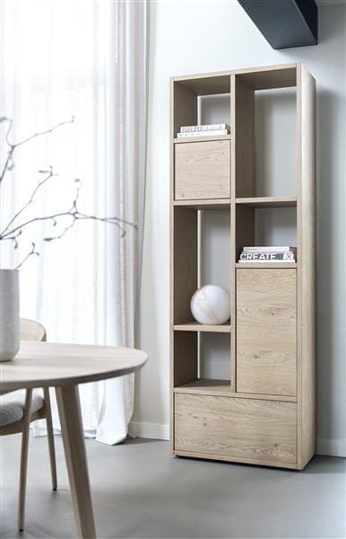 Xooon Lugana roomdivider 76 cm - 2-deuren + 1-lade + 5-niches - natural Naturel Kast