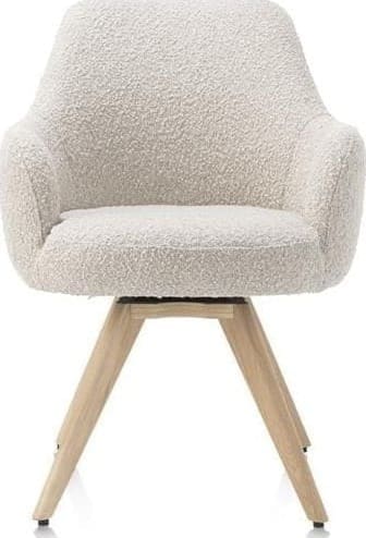 Henders & Hazel Rocco armstoel - draaibaar + pocket - naturel eiken - stof Brioni - creme Beige|Wit Armstoel