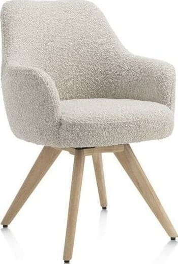 Henders & Hazel Rocco armstoel - draaibaar + pocket - naturel eiken - stof Brioni - creme Beige|Wit Armstoel