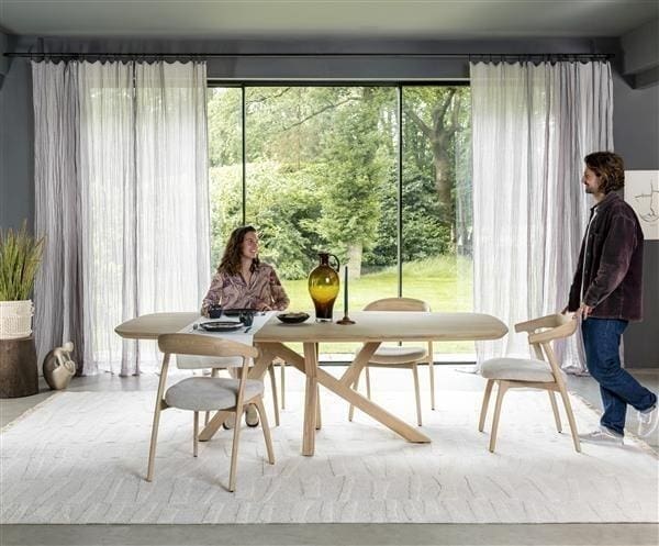 Henders & Hazel Bellami eetkamerstoel - eiken naturel - stof Livigno - creme Beige|Wit Eetkamerstoel