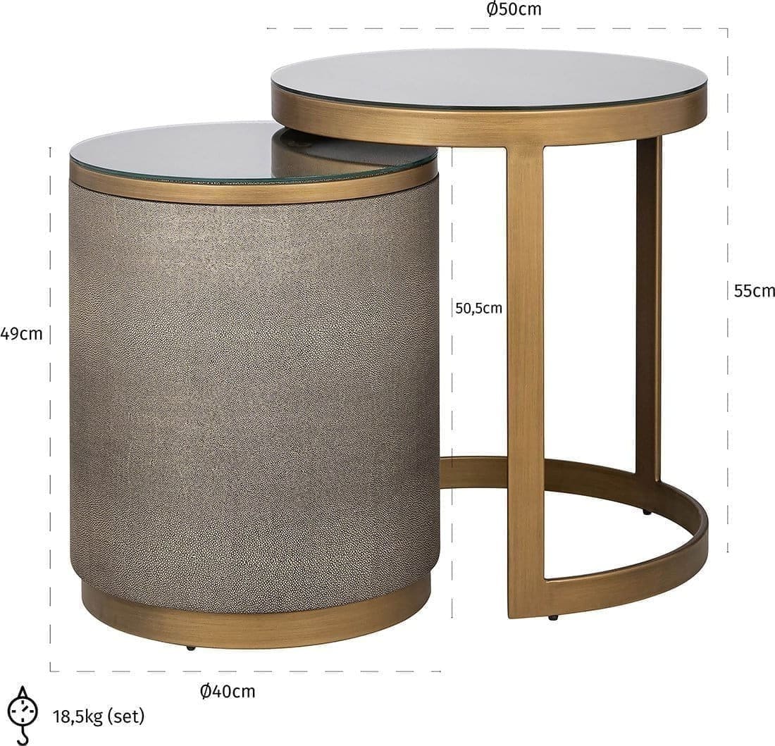 Richmond Interiors Bijzettafel Bloomville met glas set van 2 Goud Wandtafel
