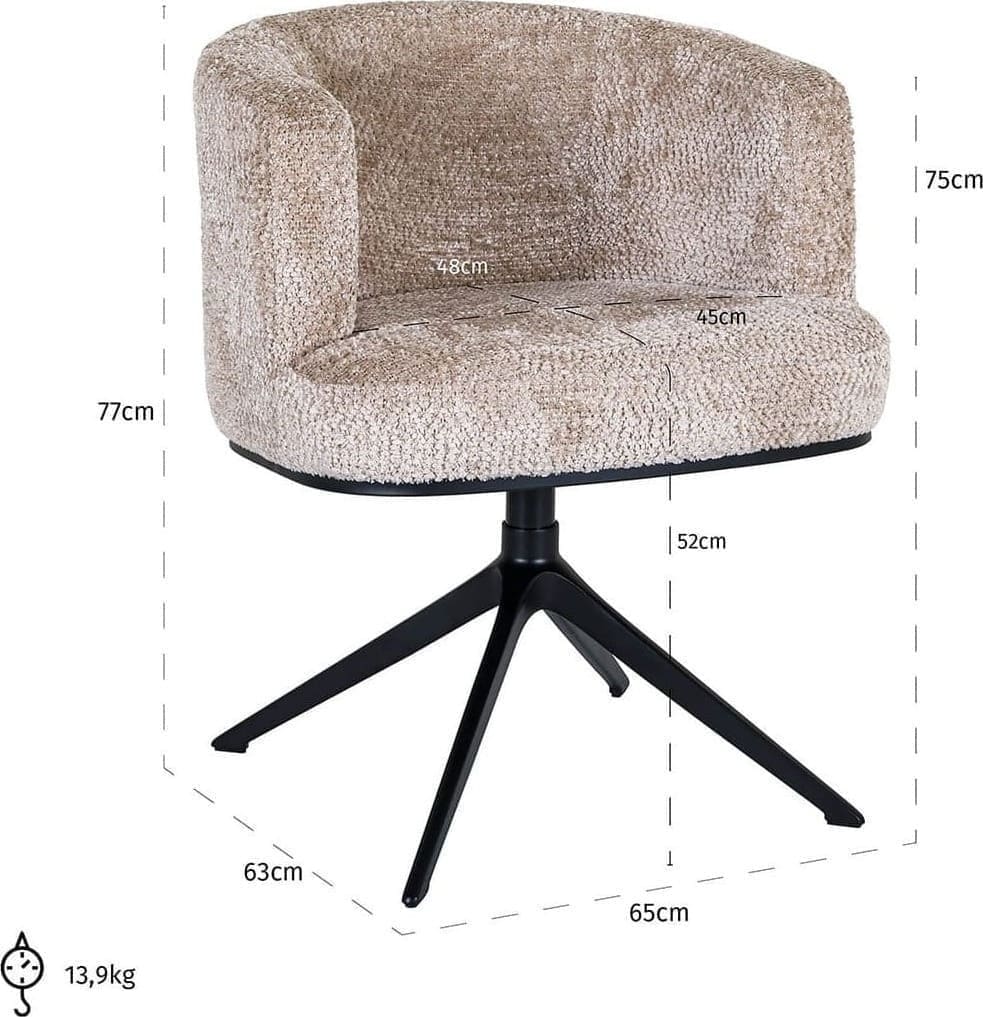 Richmond Interiors Draaifauteuil Cheyenne lovely beige Beige Eetkamerstoel