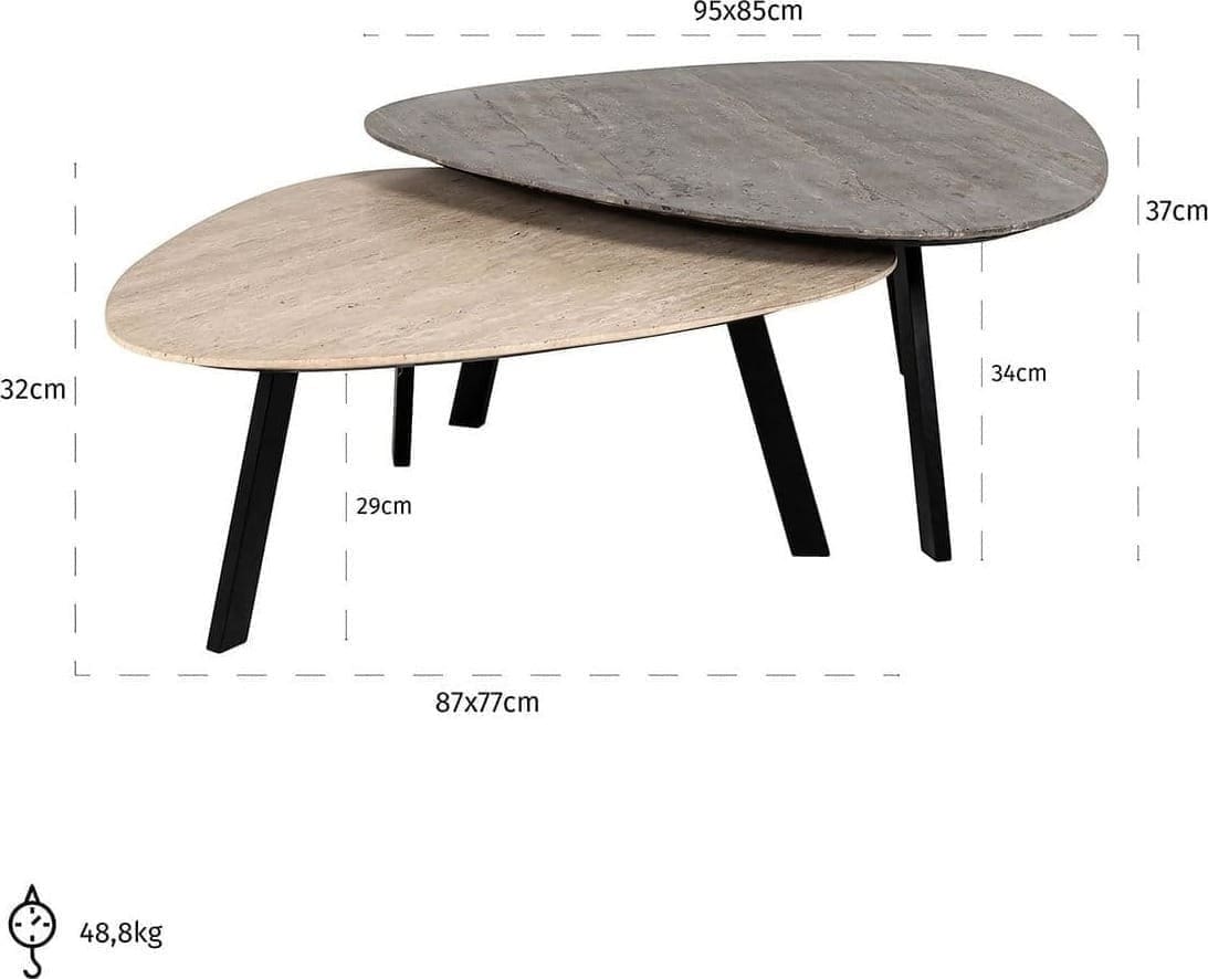 Richmond Interiors Salontafel Spencer set van 2 beige/grey travertine Beige Salontafel