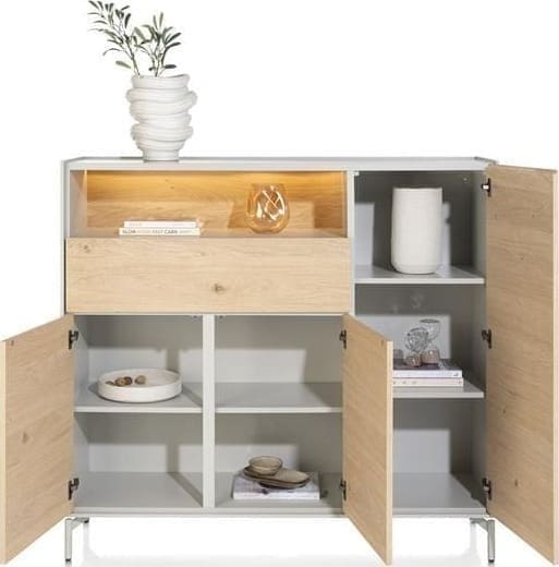 Xooon Niora dressette 148 cm - 3-deuren + 1-lade + 1-niche Naturel Dressoir