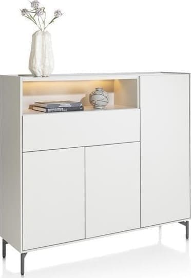Xooon Noon dressette 148 cm - 3-deuren + 1-lade + 1-niche (+ LED) - geheel silk grey Kast