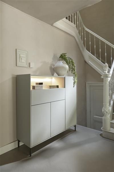 Xooon Noon dressette 148 cm - 3-deuren + 1-lade + 1-niche (+ LED) - geheel silk grey Kast