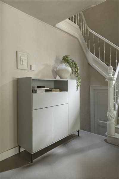 Xooon Noon dressette 148 cm - 3-deuren + 1-lade + 1-niche (+ LED) - geheel silk grey Kast
