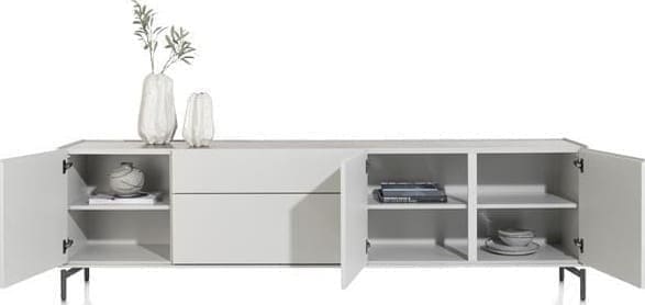 Xooon Noon dressoir 240 cm - 3-deuren + 2-laden - bovenblad in HPL light grey Grijs Dressoir