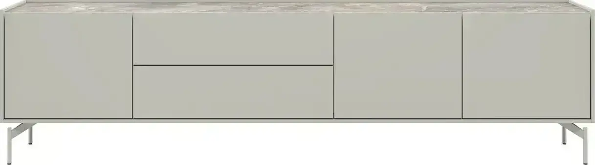 Xooon Noon lowboard 210 cm - 3-deuren + 2-laden - bovenblad in HPL light grey Grijs Kast