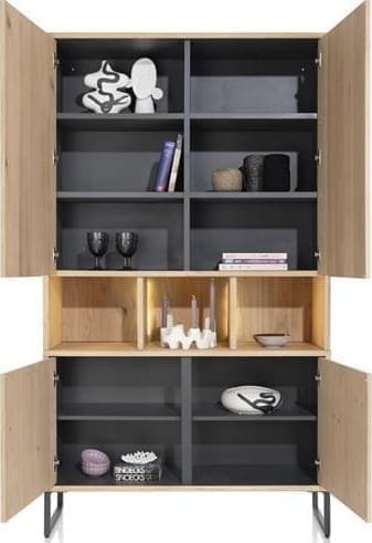 Henders & Hazel Castello bergkast 123 cm - 4-deuren + 3-niches (+ LED) Naturel Kast