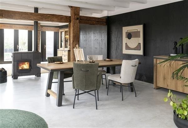 Henders & Hazel Eden eetkamerstoel - metalen frame - pocket - Livigno crème met accent in Calabria crème Beige|Wit Eetkamerstoel
