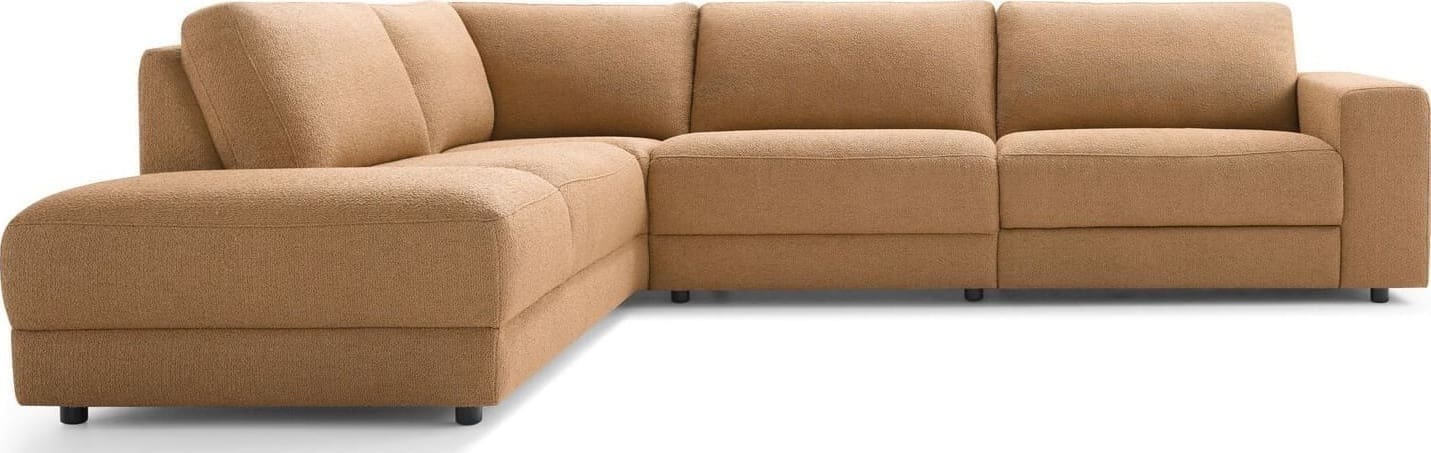 Greenwich hoekbank, royale relaxbank uit de collectie van Baenks. Uitgevoerd als hoek met eiland links + 1,5-zits zonder arm + 1,5-zits met relaxfunctie, in stof Opera 16 caramel. Leverbaar in vele stoffen en ledersoorten met keuze uit vele kleuren. Diverse opstellingen en afmetingen mogelijk.