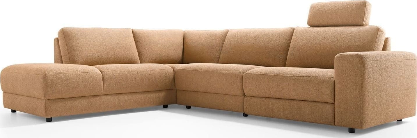 Greenwich hoekbank, royale relaxbank uit de collectie van Baenks. Uitgevoerd als hoek met eiland links + 1,5-zits zonder arm + 1,5-zits met relaxfunctie, in stof Opera 16 caramel. Leverbaar in vele stoffen en ledersoorten met keuze uit vele kleuren. Diverse opstellingen en afmetingen mogelijk.