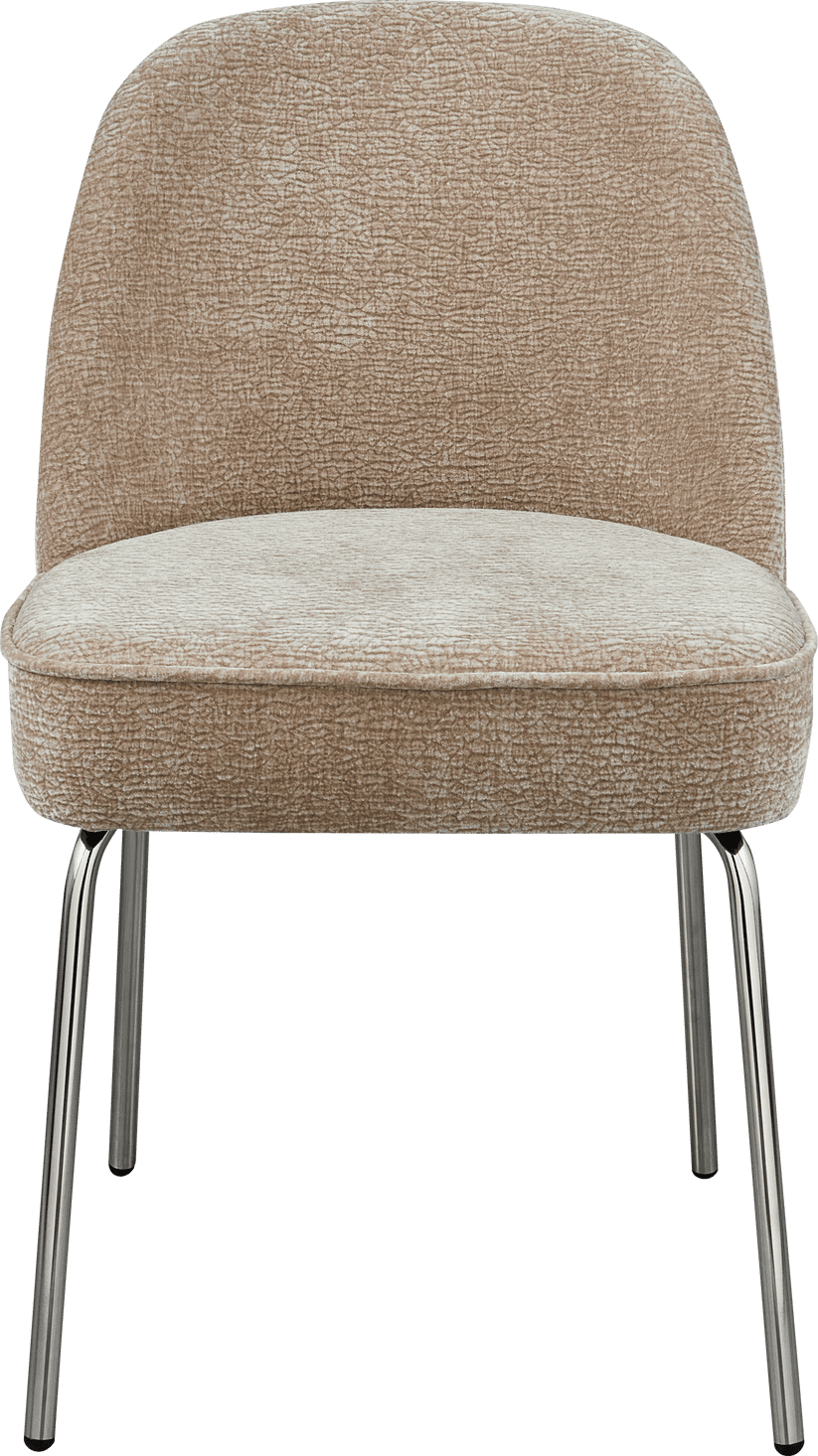 BePureHome Vogue eetkamerstoel 3d chenille zand chrome poot Beige|Bruin Eetkamerstoel