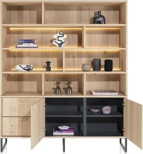 Henders & Hazel Castello buffet 181 cm - 2-deuren + 2-laden + 9-niches (+ LED) Naturel Kast