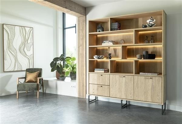 Henders & Hazel Castello buffet 181 cm - 2-deuren + 2-laden + 9-niches (+ LED) Naturel Kast