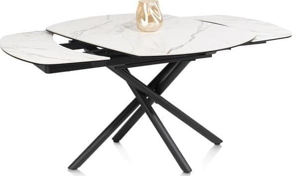 Henders & Hazel Preston uitschuiftafel 120 (+ 2 x 30) x 90 cm - centrale poot - keramiek op glas - wit Wit Eettafel