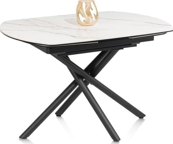 Henders & Hazel Preston uitschuiftafel 120 (+ 2 x 30) x 90 cm - centrale poot - keramiek op glas - wit Wit Eettafel