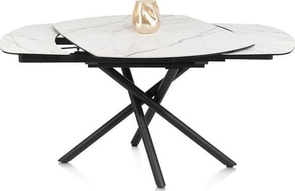 Henders & Hazel Preston uitschuiftafel 120 (+ 2 x 30) x 90 cm - centrale poot - keramiek op glas - wit Wit Eettafel
