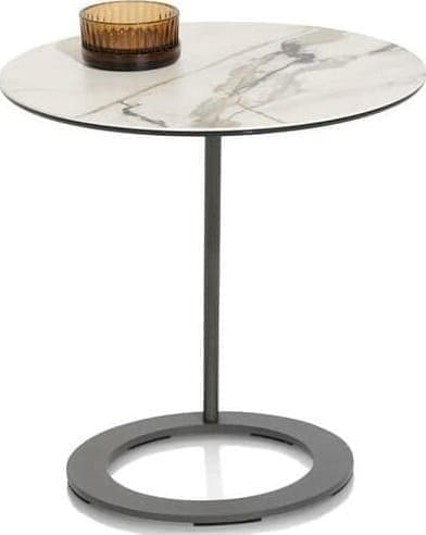 Henders & Hazel Vegas salontafel rond 50 cm - keramiek op glas - wit Wit Bijzettafel