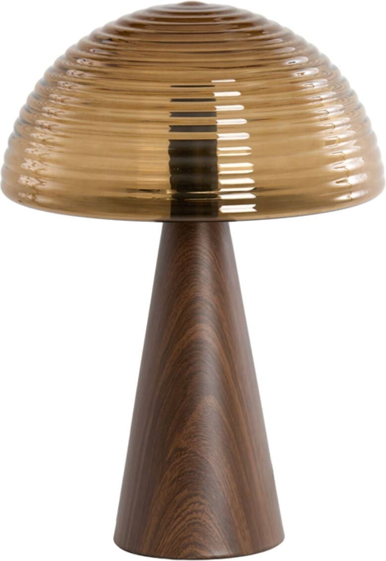 Tafellamp Mueda - Glas Bruin+hout Print D Bruin Light & Living Tafellamp 1891852