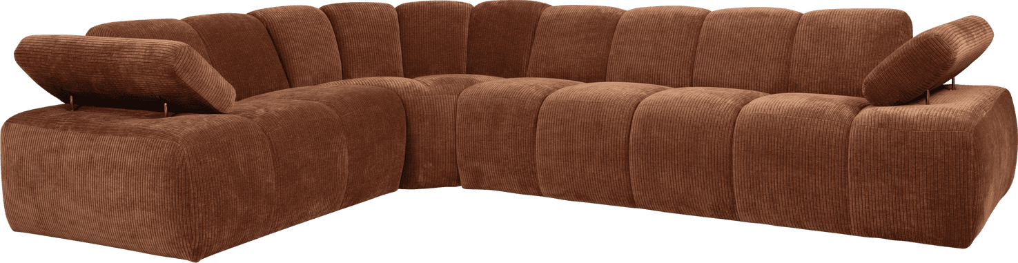 WOOOD Mojo hoekbank links geweven ribstof roest bruin Bruin Hoekbank