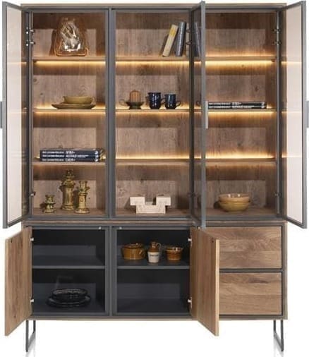 Henders & Hazel Trapani buffet 160 cm - 3-glasdeuren + 2-deuren + 2-laden (+ LED) Kast