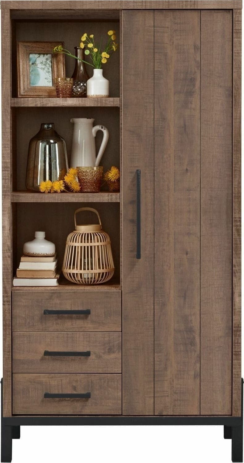 Pronto Wonen Opbergkast Ricardi 240x87x045 cm dark mango Bruin|Naturel Opbergkast