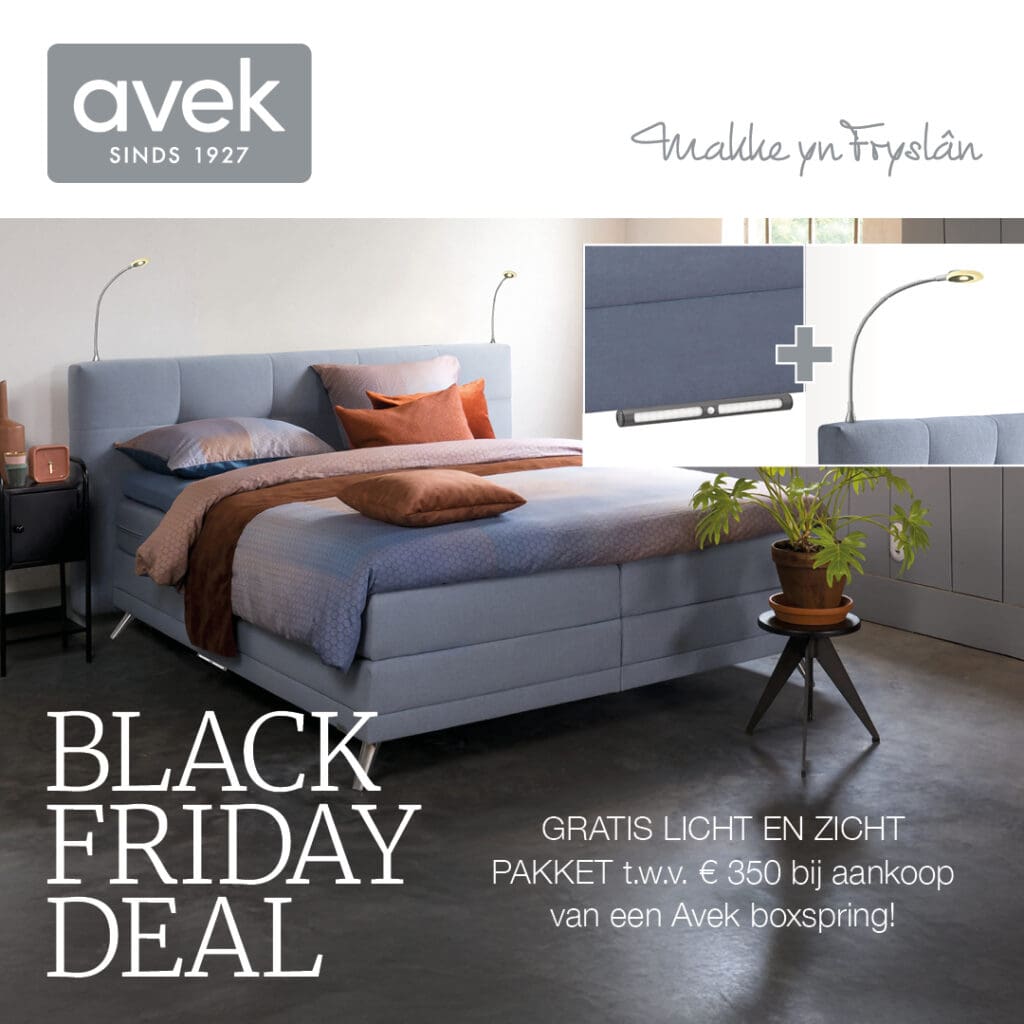 Gratis Licht- en Zichtpakket t.w.v. €350,- bij aankoop van een Avek boxspring bij Löwik Wonen en Slapen