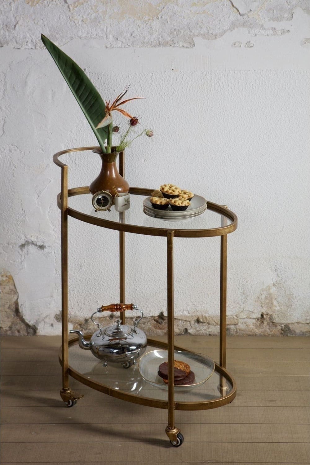 BePureHome Push trolley metaal antique brass Messing Woonaccessoire|Woningdecoratie
