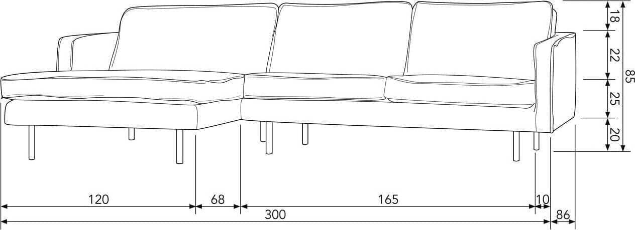 BePureHome Rodeo chaise longue links structure velvet frost Blauw Hoekbank