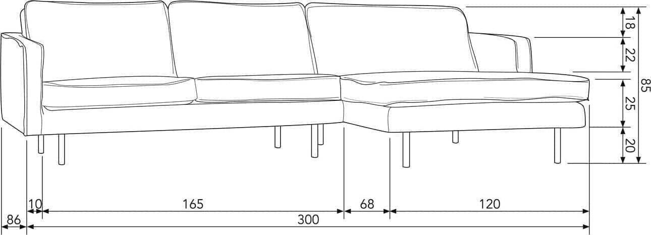 BePureHome Rodeo chaise longue rechts structure velvet frost Blauw Hoekbank
