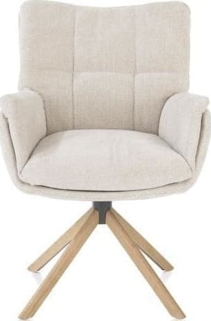 Henders & Hazel Juna armstoel - eiken frame met relaxsysteem - draaibaar - stof Livigno - creme Beige|Wit Armstoel