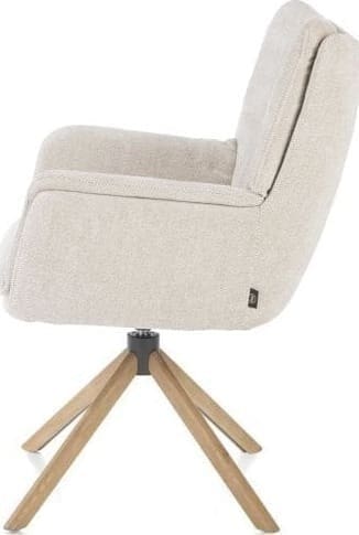 Henders & Hazel Juna armstoel - eiken frame met relaxsysteem - draaibaar - stof Livigno - creme Beige|Wit Armstoel