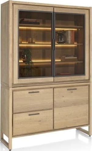 Henders & Hazel Nystead buffet 140 cm. - 1-deur + 2-glasdeuren + 2-laden (+ LED) Kast