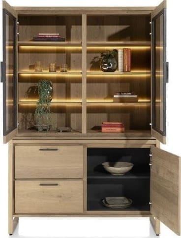 Henders & Hazel Nystead buffet 140 cm. - 1-deur + 2-glasdeuren + 2-laden (+ LED) Kast