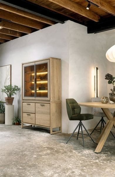 Henders & Hazel Nystead buffet 140 cm. - 1-deur + 2-glasdeuren + 2-laden (+ LED) Kast