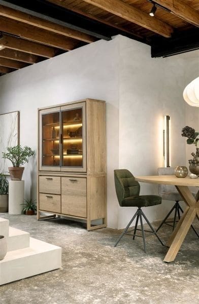 Henders & Hazel Nystead buffet 140 cm. - 1-deur + 2-glasdeuren + 2-laden (+ LED) Kast