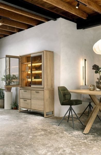 Henders & Hazel Nystead buffet 140 cm. - 1-deur + 2-glasdeuren + 2-laden (+ LED) Kast