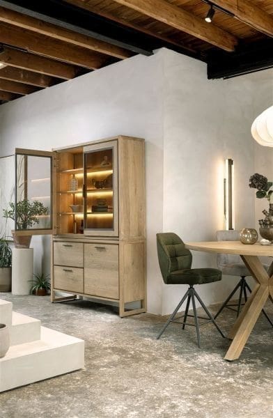 Henders & Hazel Nystead buffet 140 cm. - 1-deur + 2-glasdeuren + 2-laden (+ LED) Kast