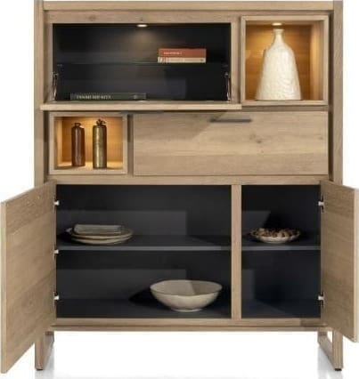 Henders & Hazel Nystead highboard 125 cm. - 2-deuren + 1-lade + 1-klep + 2-niches (+ LED) Kast