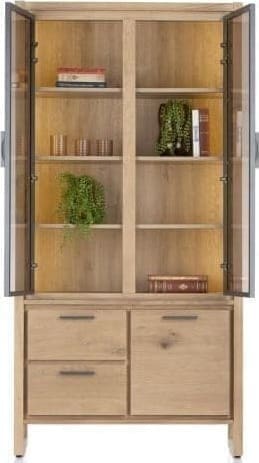 Henders & Hazel Nystead vitrine 100 cm. - 2-glasdeuren + 1-deur + 2-laden (+ LED) Kast