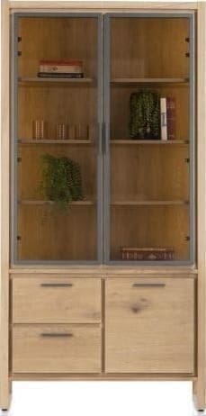 Henders & Hazel Nystead vitrine 100 cm. - 2-glasdeuren + 1-deur + 2-laden (+ LED) Kast