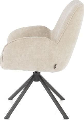Henders & Hazel Riley armstoel 4-poots grafiet frame - draaibaar + pocket - stof Cadiz - creme Beige|Wit Armstoel
